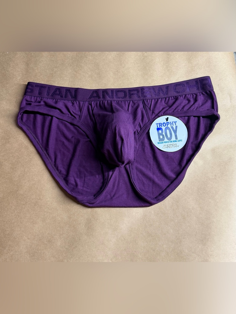 Andrew Christian Trophy Boy Men's Brief X-Large Color: Eggplant - Picture 2 of 5